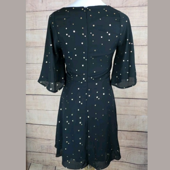 GIANNI BINI Sz XS star print black v-neck dress - Picture 8 of 8